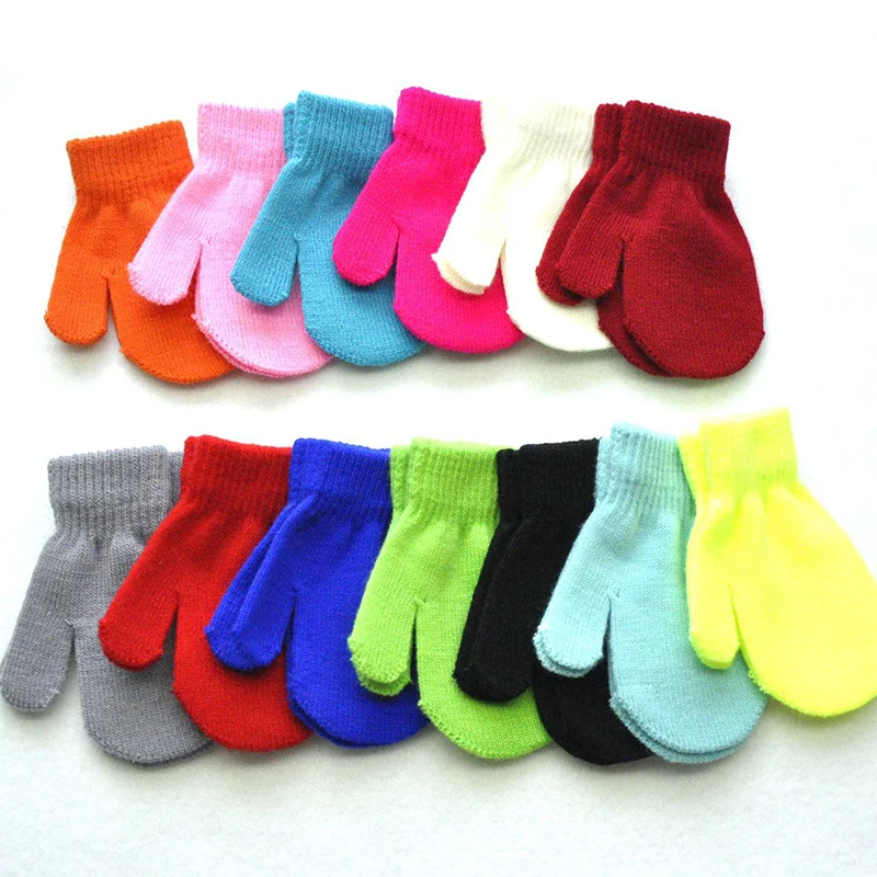 

1-4Years Kids Knitted Gloves Autumn Winter Warm Full Finger Gloves Baby Girls Boys Candy Color Gloves Children Knitting Mittens