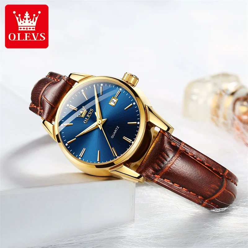 OLEVS Top Brand Women Quartz Watch Fashion Ladies Clock Leather Waterproof Date Luxury Women Wristwatch Relogio Feminino
