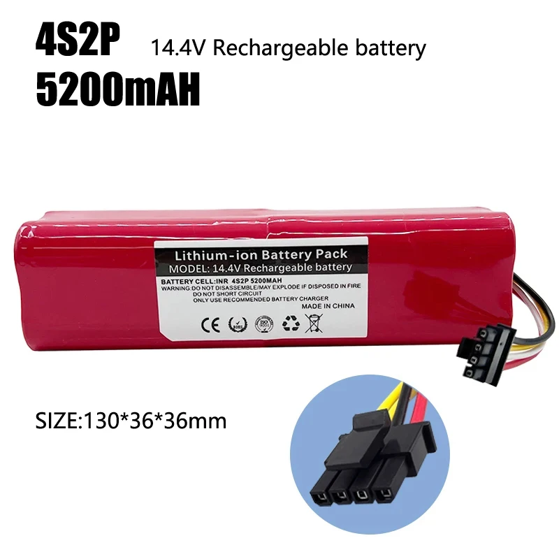 

18650 Replacement Battery Pack BRR-2P4S-5200D, 4S2P 14.8V 5200mAh For 1S 1ST Roborock SDJQR01RR Sweeping 、Mopping Robo