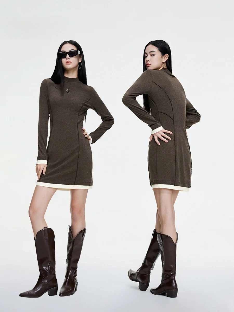 Повседневное простое лоскутное платье с воротником-стойкой и короткой юбкой