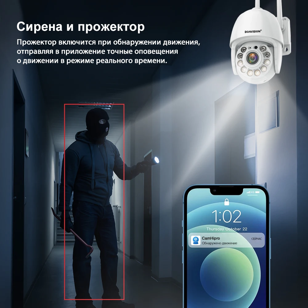 Фото Уличная домашняя камера видеонаблюдения BOAVISION WiFi с 4-кратным цифровым зумом, Smart Mini PTZ, 4K 8MP 5MP HD 1080P, AI-трекинг, видеонаблюдение для улицы №4