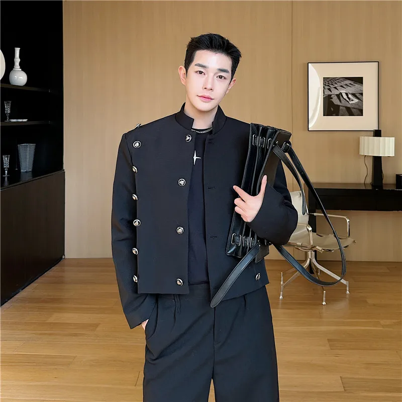 Мужская короткая куртка в китайском стиле однотонная ретро с воротником-стойкой