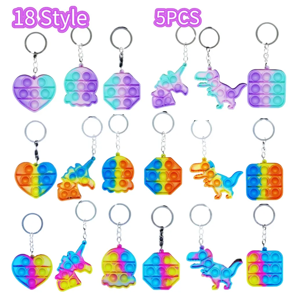 

5PCS Push It Bubble Kawaii Keychain Anti-stress Gifts For Kids Adult Funny Anti Stress Reliver Tops