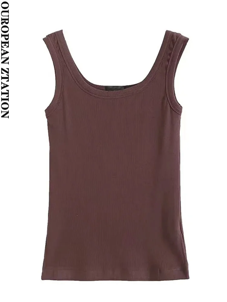 

PAILETE Women 2023 fashion fitted basic cropped knit tank tops vintage square collar sleeveless female camis mujer