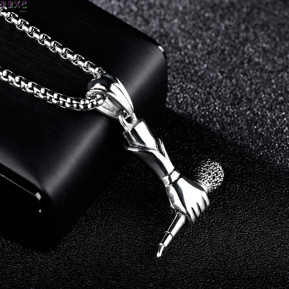 

Hot Selling Punk Creative Men's and Women's Necklaces Singer Fans Hold Microphones Microphone Pendant Rock Hip Hop Accessories