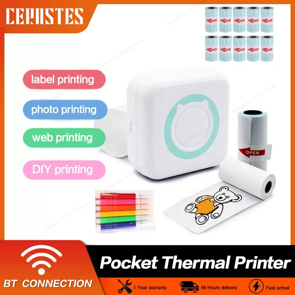 

Pocket Thermal Printer Portable Mini Wirelessly BT Connect 200dpi Photo Label Memo Wrong Question Printing with