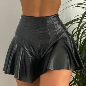 2022 New Women Sexy PU Lether Shorts Skirts High Waist Soild Color Shorts Party Clubwear Summer Fashion A-Line Mini Skirts
