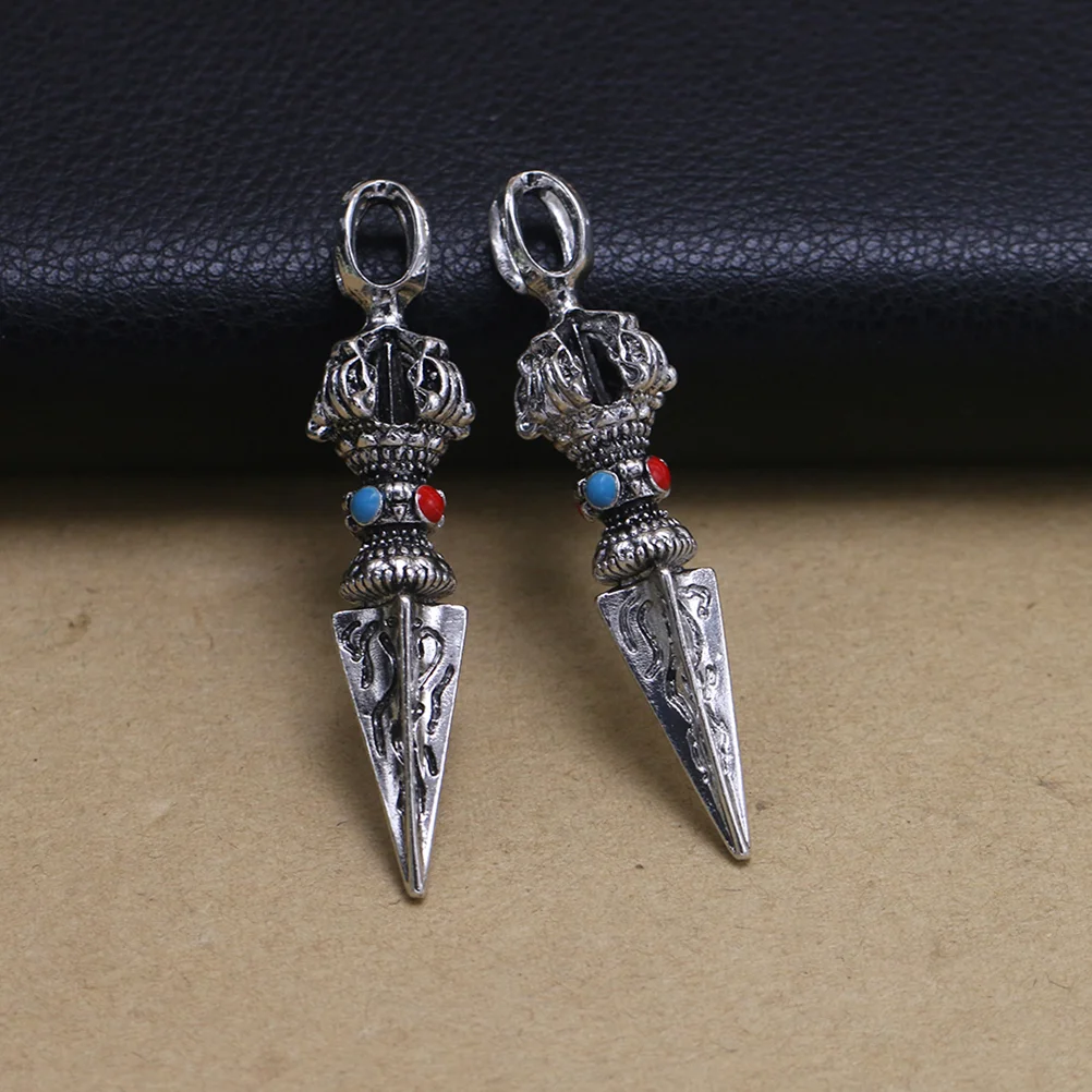 2шт Ваджра Пхурба кулон 3D амулет медитация йога ожерелье (серебро)