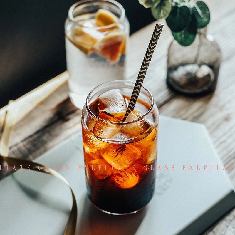 

PALPITATE Can Shape Coffee Mug Coke Cup Nordic Simple Glass Cups Transparent Tea Beer Water Straw Cup for Drink Milk Beer Juice