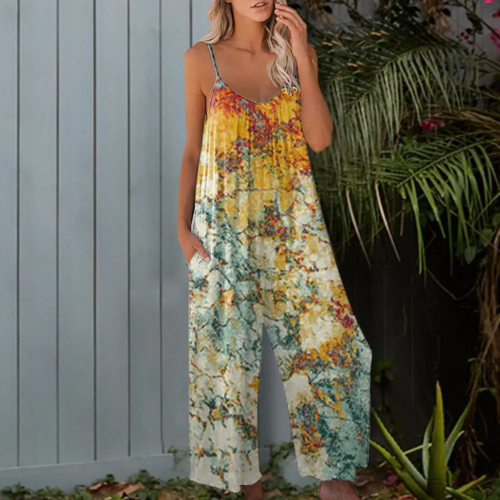 

Cozy Trendy Sweet Floral Printing Loose Romper Thin Beach Jumpsuit Scoop Neck Female Clothing
