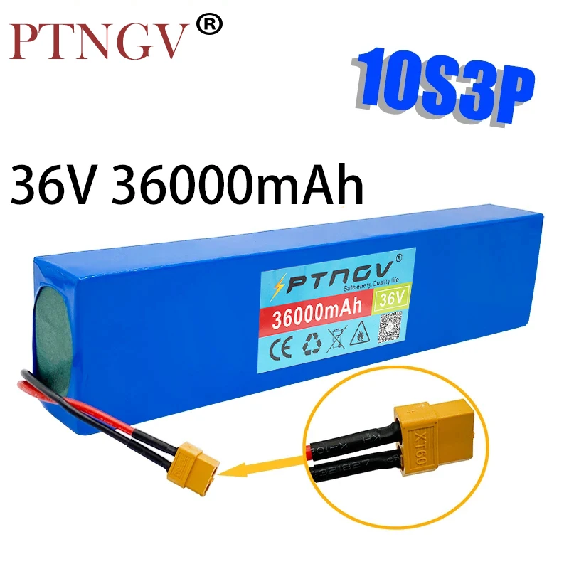 

10S3P 36V36Ah 18650 Oplaadbare Lithium Batterij 10S3P 500W High Power 36000Mah Grote Capaciteit Met Bms + XT60 plug