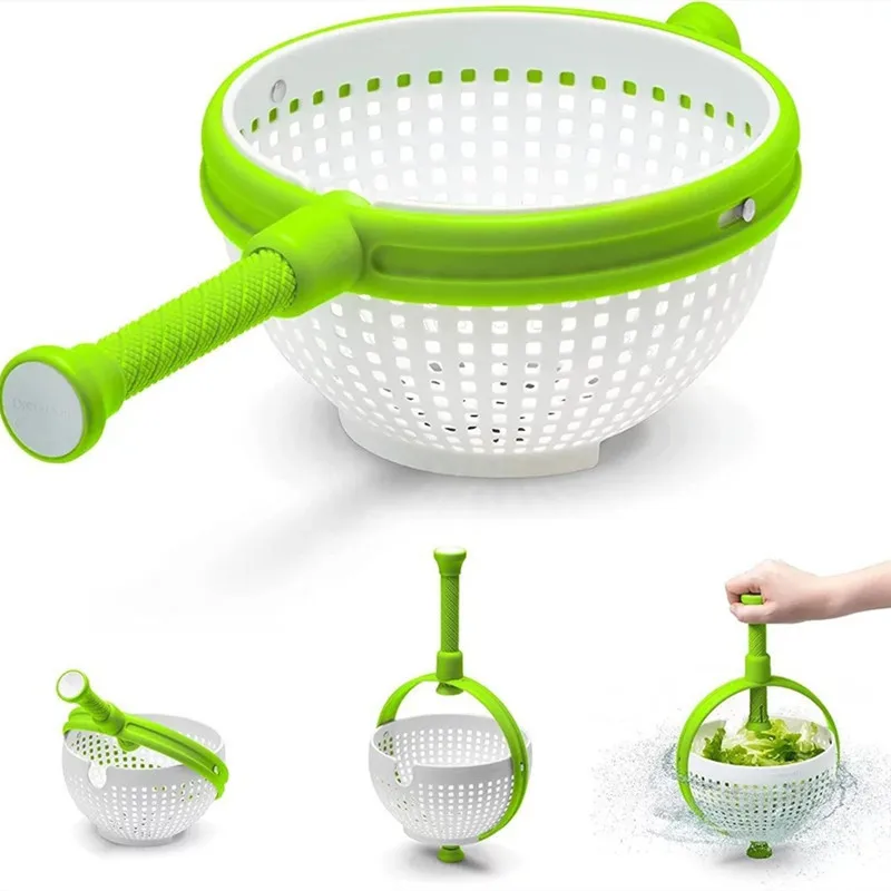 

Plastic Strainer Fruit Vegetable Washing Basket Spinning Colander Salad Spinner Dryer Collapsible Rotate Drain Basket