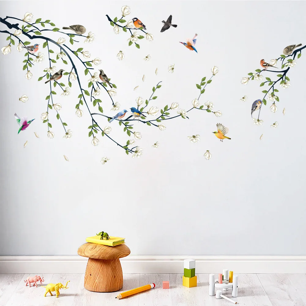 White Flower Wall Decals Flowers Wall Sticker Birds Wall Stickers Home Decor Living Room Wallpaper Bedroom Child Wallpaper