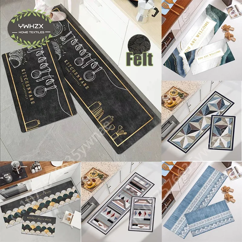 

2pcs Modern Style Design Kitchen Floor Felt Mat Living Room Bedroom Universal Carpets Super Anti-slip Kitchens Tax Stamp Carpet