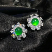 new exquisite fashion simulation jade sparkling zircon floral stud earrings for women elegant charming everyday jewelry