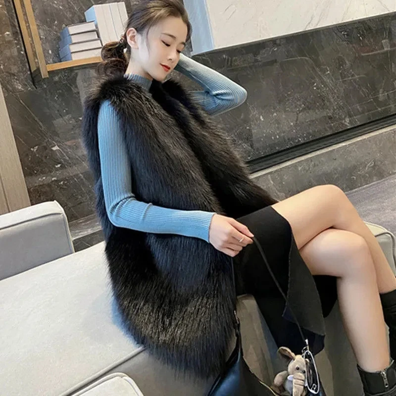 2023 Autumn And Winter New Fur Vest Women's Mid length Imitation Fox Hair Korean Version Slim Fit Fur Tank Top Fashion Coat Lady