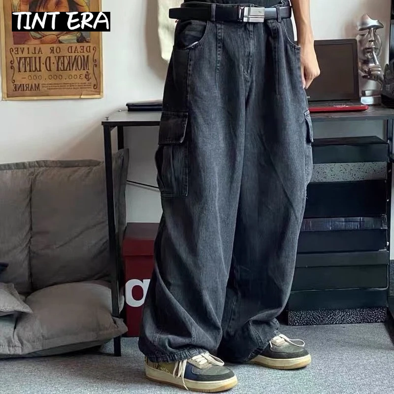 TINT ERA Baggy Jeans Trousers Male Denim Pants Black Wide Leg Pants Men Jeans Oversize Cargo Korean Streetwear Hip Hop Harajuku