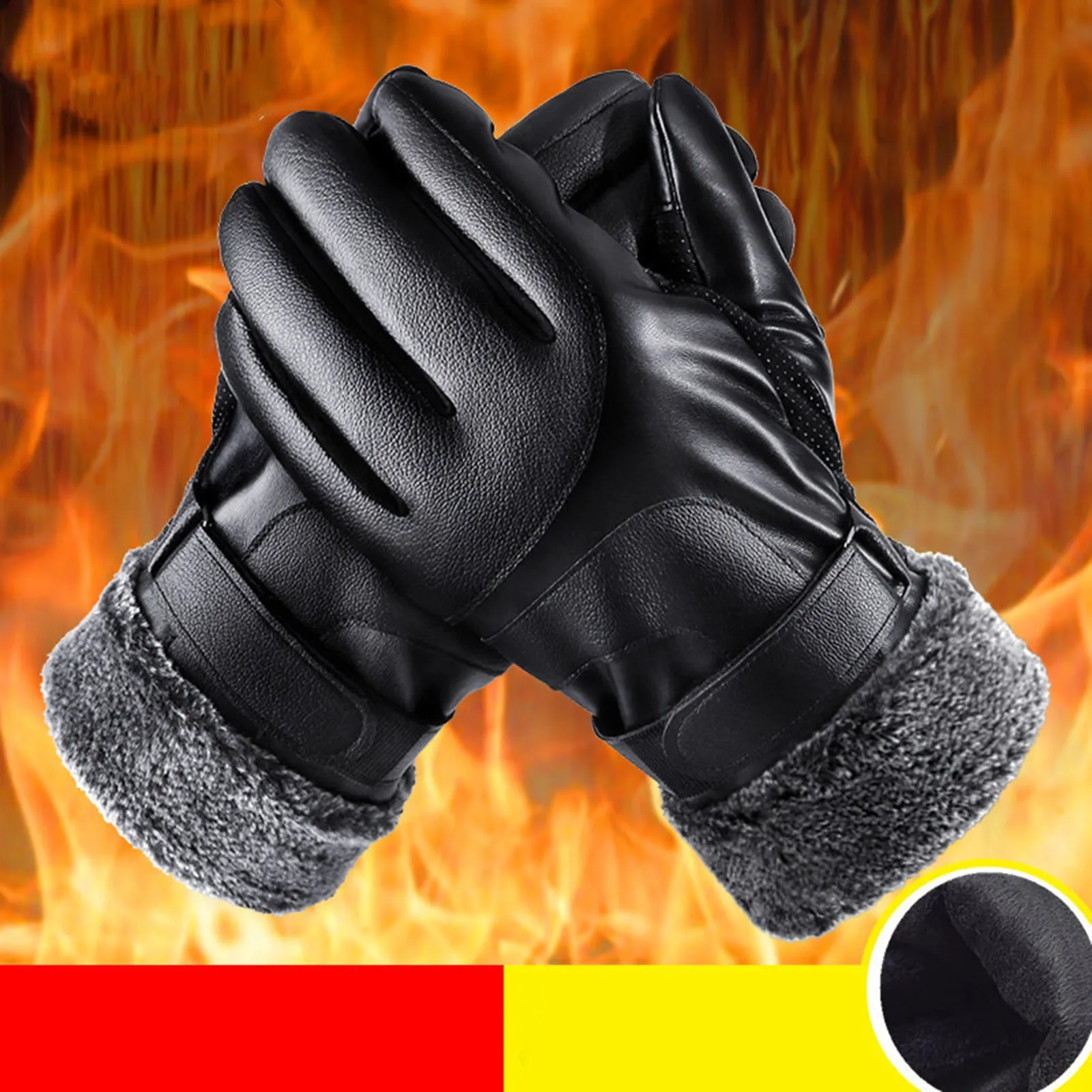 

Gloves Mittens Men Winter Warm Men PU Gloves Thickened h Thermal Gloves Windproof Outdoor Riding Gloves