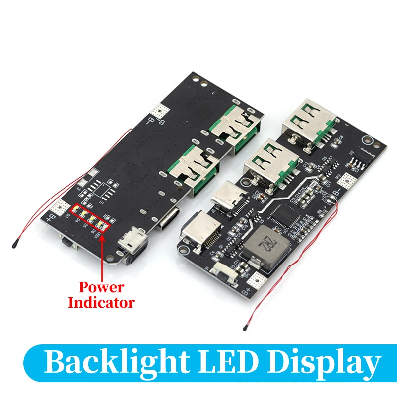 

QC4.0 QC3.0 LED Dual USB 5 В 4,5 А 22,5 Вт Micro/Type-C USB Мобильный внешний аккумулятор 18650 Модуль зарядки Температура/Защита цепи