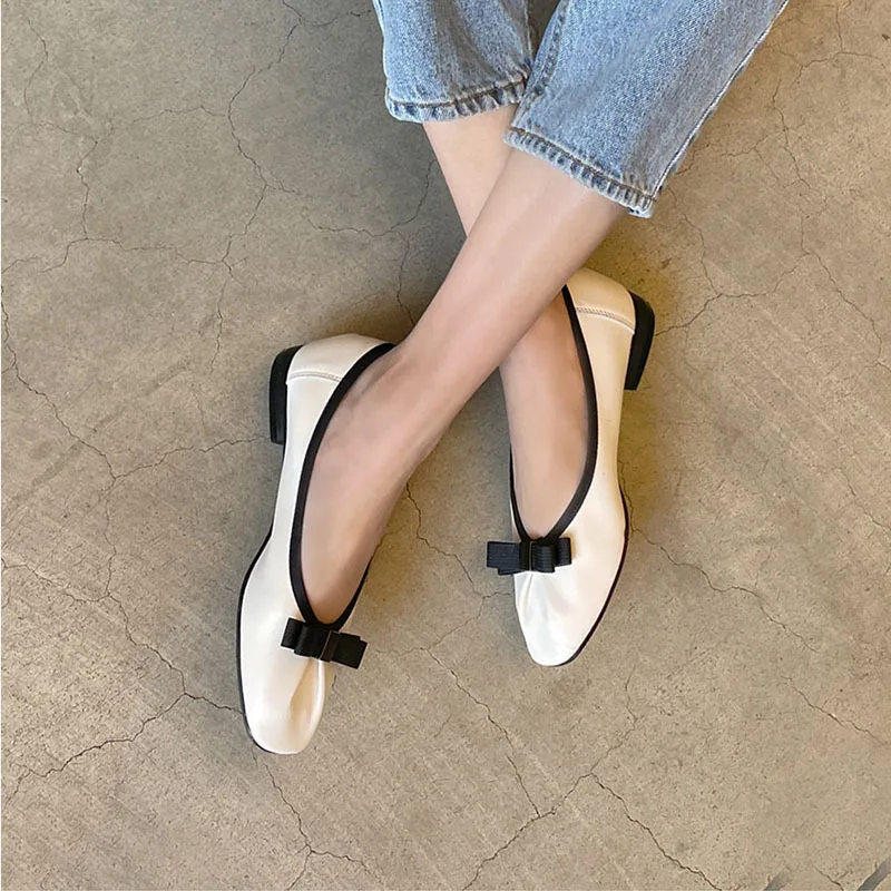 

Bailamos Women Flats Spring Ballet Shoes Women Slip on Loafers Square Toe Shallow Bowtie Ballerina Foldable Moccasins Zapatos