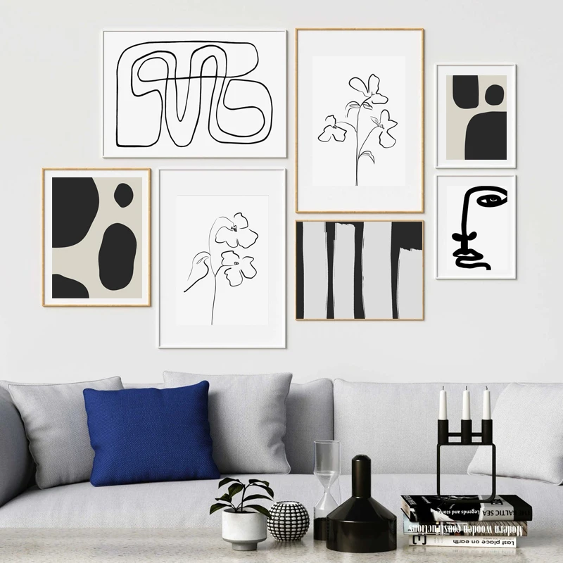 

Modern Minimalist Nordic Minimalist Black And White Abstract Line Floral Wall Art Canvas Painting Posters Living Room Home Decor