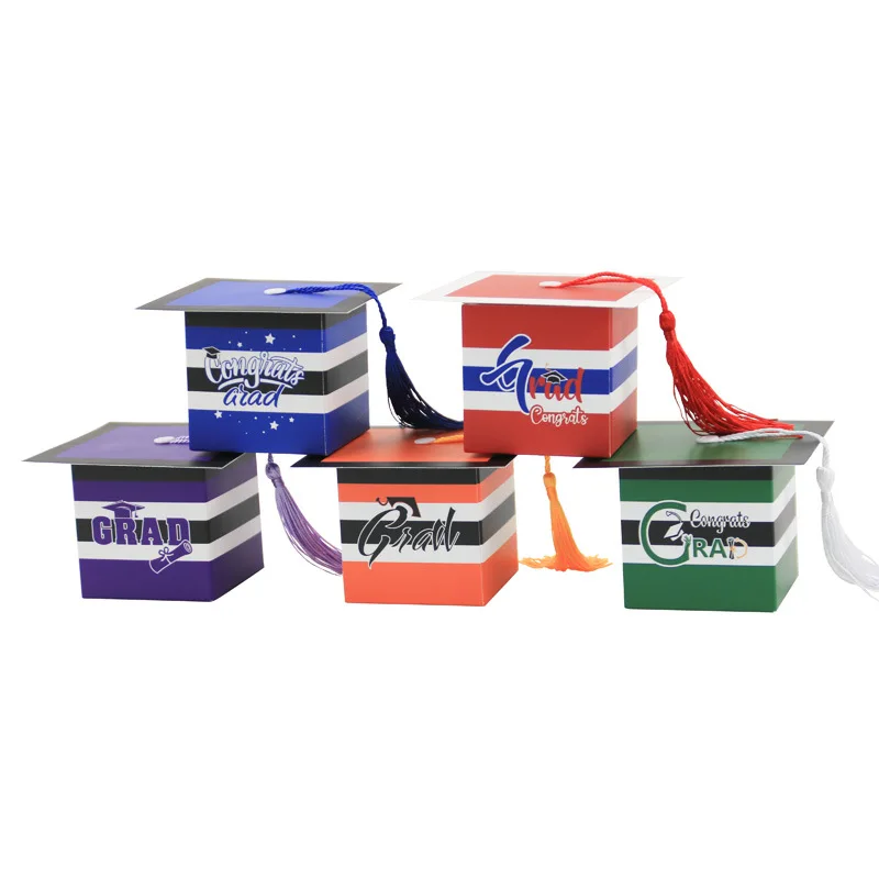 

50PC New Stripe Design Graduation Season Candy Gift Packaging Box Graduation Hat Paper Box Bachelor Graduate Party Favor Gift
