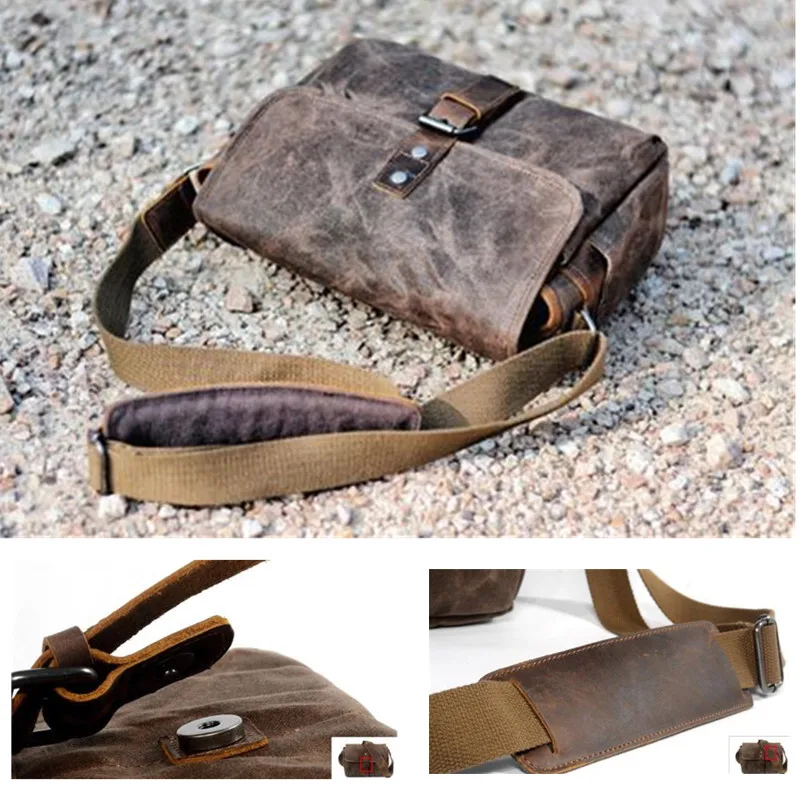 Men's Vintage Oil Wax Canvas Bag Men Casual Crossbody Bag For Men Messenger Bag Man Travel Shockproof DSLR Camera Bag