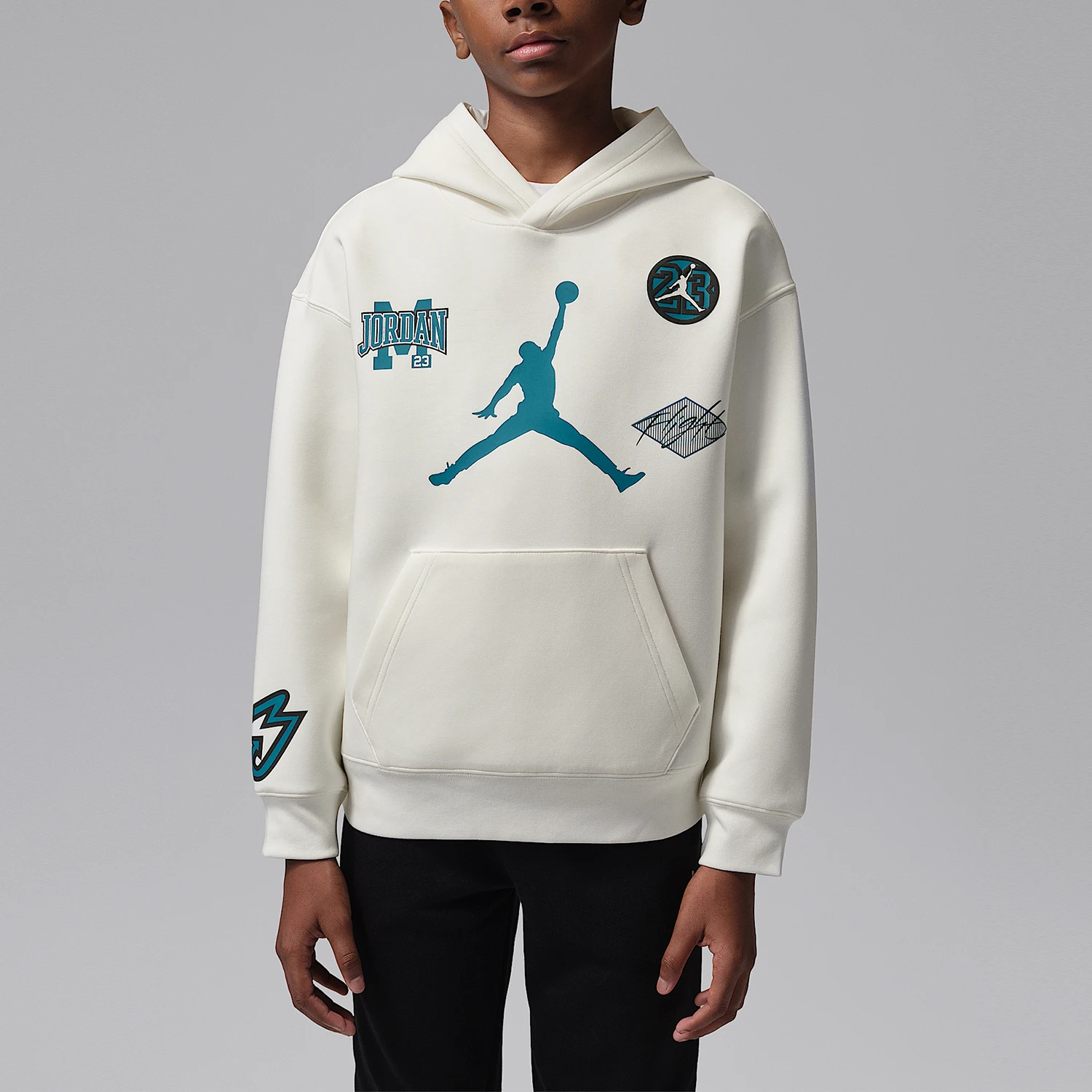 Фото Оригинальная детская вязаная толстовка Nike JORDAN с капюшоном для спорта и отдыха IU5377-133 №1