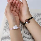 Парные браслеты 2 шт., милый магнитный кулон в виде медведя, кролика, браслеты из эластичной веревки, двойные браслеты для родителей и детей