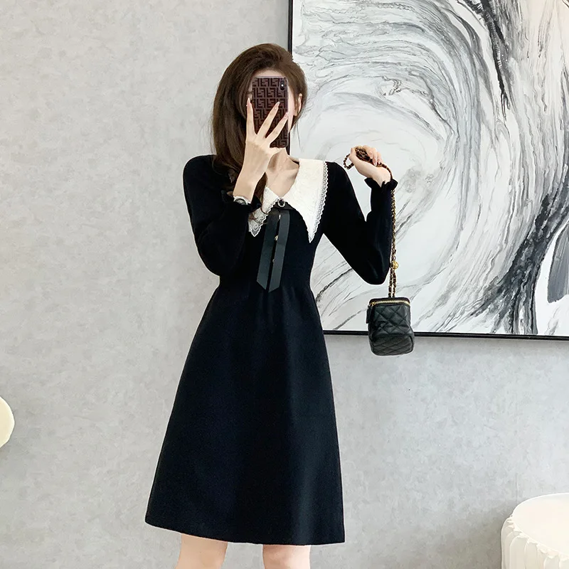 

High Quality 2023 Elegant Contrast Colort Design Women Dress Female Evening Party Autumn Winter Crop Top Clothes Casual Y2k Robe