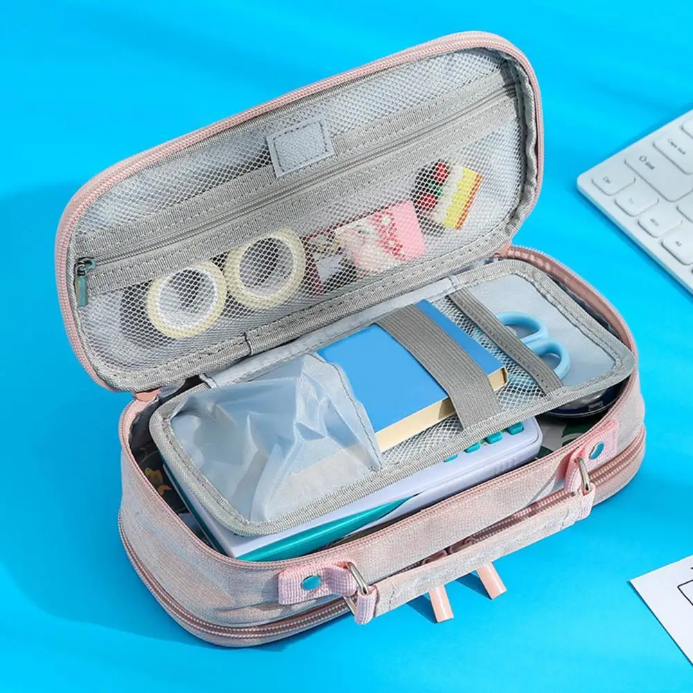 

Pencil Pouch Dust-proof Thick Ergonomic Handle Mesh Pocket Pencil Case Pencil Case Office Supplies