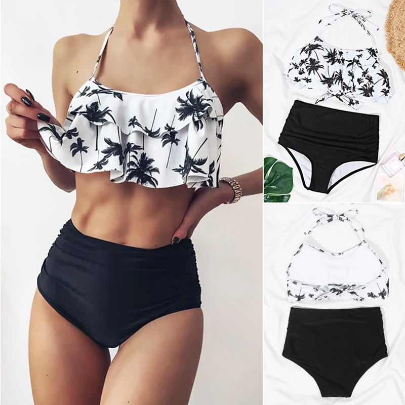 

Quality Women Print Bikini High Waist Swimsuits Ruffles Bikinis Swimming Suit For Womens Push Up Bathing Suits