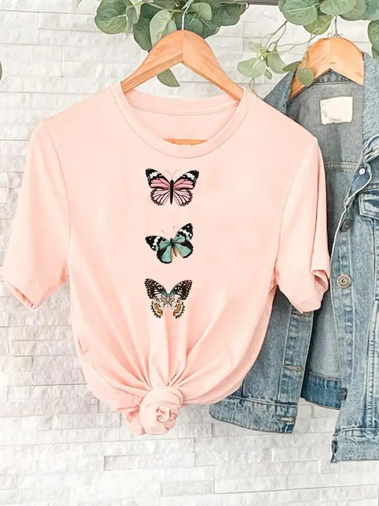 

Women Lady Print Clothing Fashion Casual Cartoon Tshirts Butterfly Lovely Trend Cute Summer Tee T-Shirt Graphic T Top