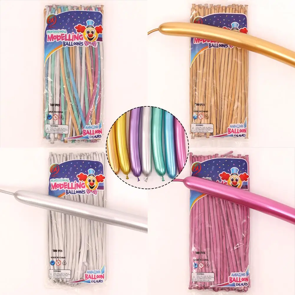 100 × длинные воздушные шары хром серебро/ярко-розовый/золотой/смешанные цвета