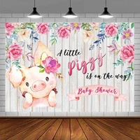 Photography Backdrop Sweet A Little Piggy Is On The Way Princess Girl Farm Baby Shower Background Banner Spring Pink Floral Wood