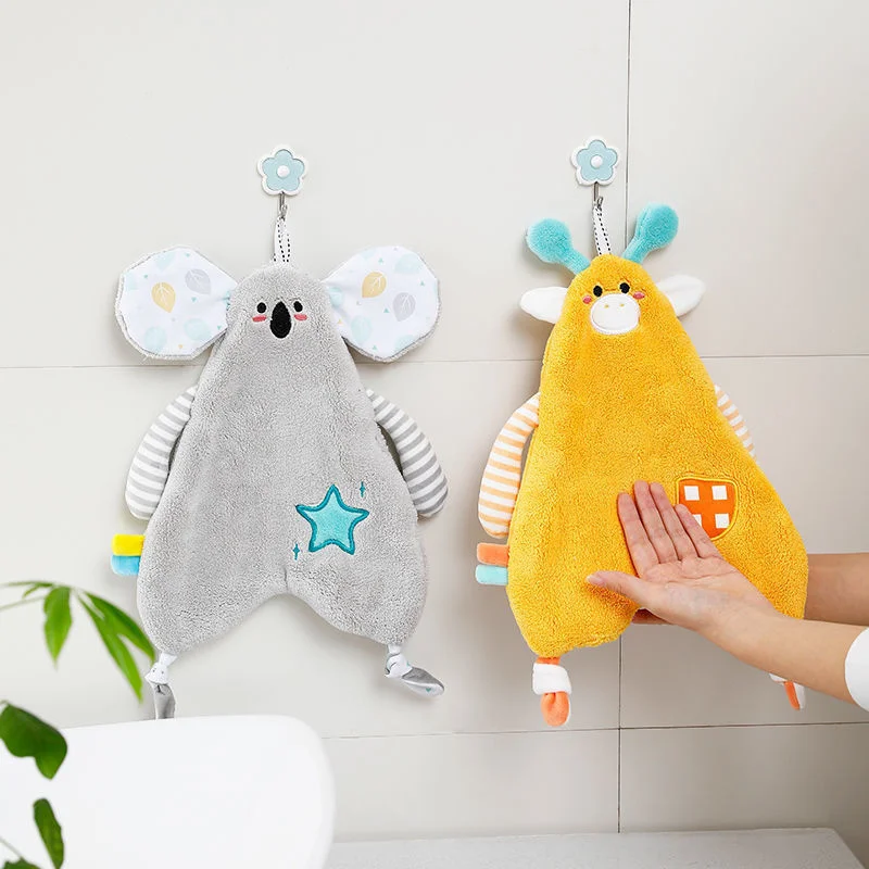 

Kawaii Animal Coral Velvet Hand Towels Quick Dry Absorbent Dishcloths Kitchen Bathroom Soft Cloth Hanging Absorbent Towels