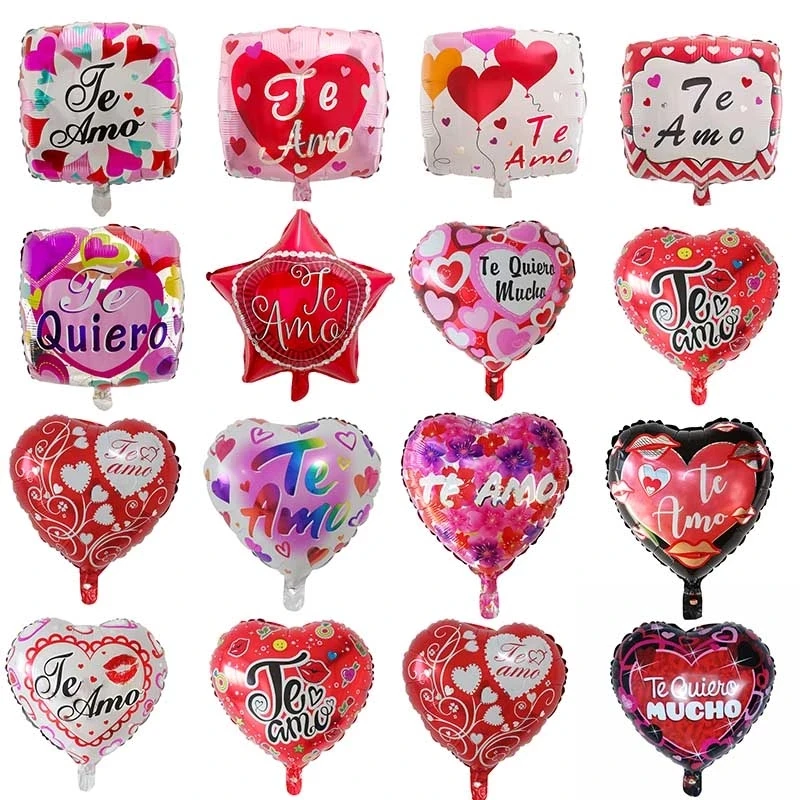 

10pcs 18inch Te Amo Spanish Theme Foil Balloons I Love You TE QUIERO MUCHO Heart Balloon Wedding Valentines Day Party Decoration