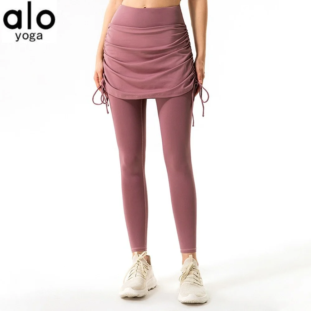 

Alo Yoga New Women's Leggings Pseudo Two-piece Fashion Fitness Pants Women's Sports Leggings Outdoor Gym Running Pants
