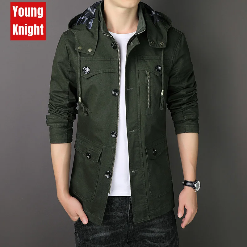 Ветровка мужская средней длины хлопковая износостойкая куртка в стиле милитари