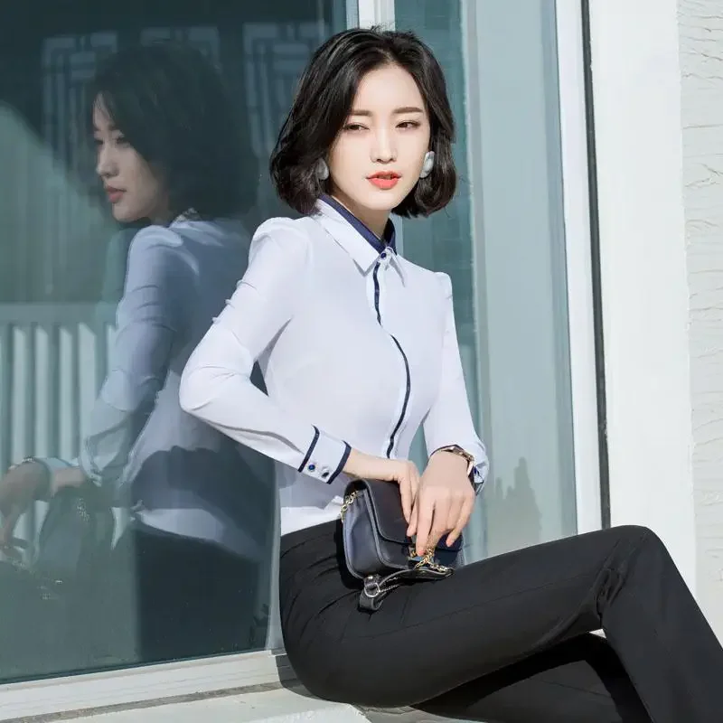 Блуза с длинным рукавом для женщин одежда работы белая рубашка primavera и отоние