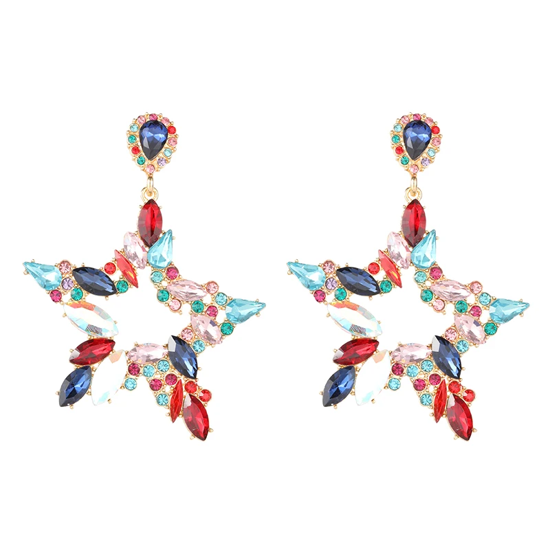 

EASYA Large Grain Crystal Star Pentagram Shape Gemstone Earrings Luxury Ladies Jewelry Decoration Accessorie Gift for Girlfriend