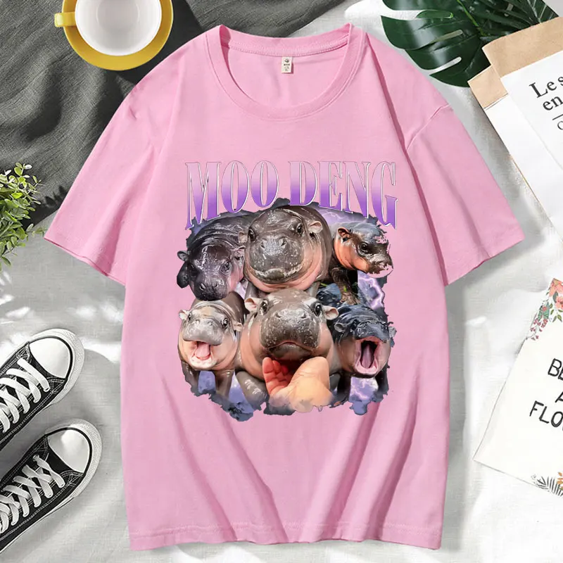 Забавный Moo-Deng Baby Pygmy Hippo Cute Zoo for Family Print T Shiirt мужская женская готическая модная