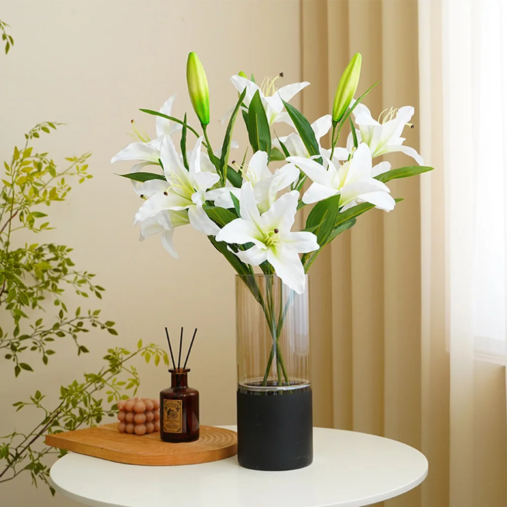 

DIY Artificial Lily Bouquet 5-Head Real Touch Lily Flowers with Stem for Wedding Decoration Home Decor Gift 75cm (Orange)