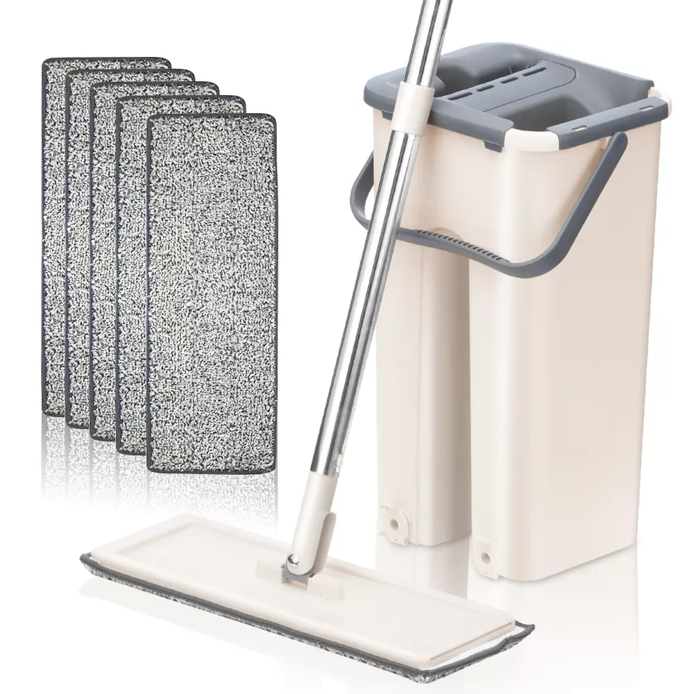 

Flat Squeeze Mop Floor With Bucket Water Floors Cleaner Home Kitchen Wooden Floor Mops Lazy Fellow for Wash Floor Squeeze Mop
