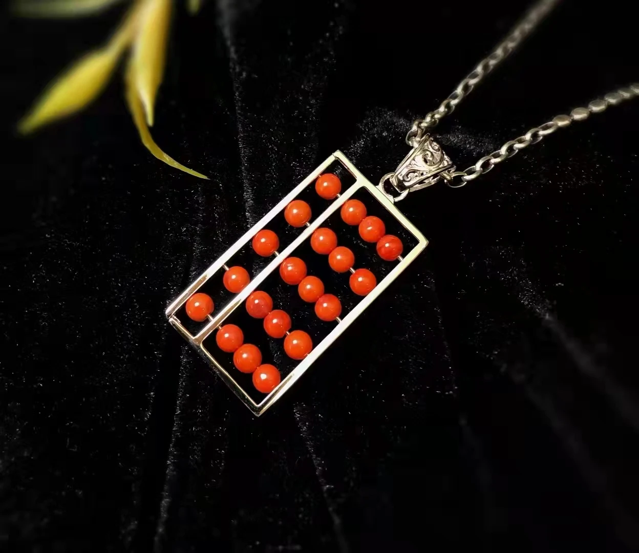 925 Sterling Silver Natural South Red Agated Round Beads Ruyi Wealth Abacus Pendant Statement Fashion
