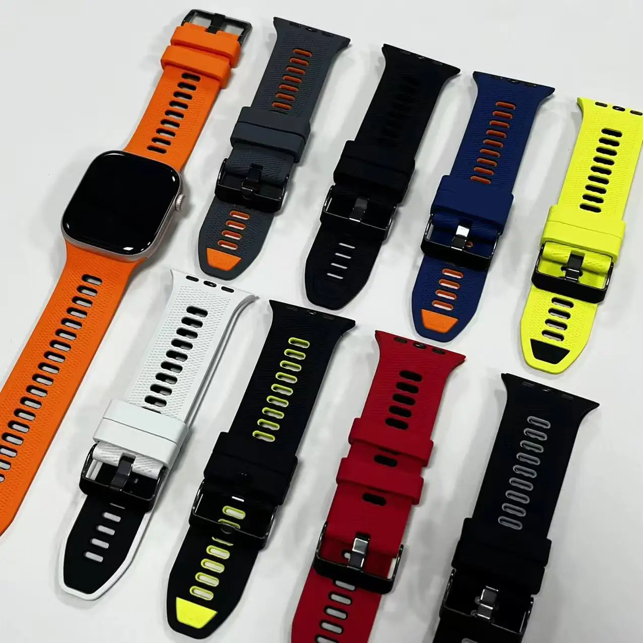 Фото Силиконовый ремешок для Apple Watch Band Ultra 49 мм, браслет Ultra2 Ultra3 для Apple Watch Series 1-11, 42/44/45/46/49 мм, спортивный ремешок №1