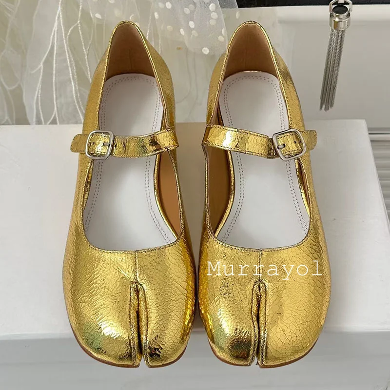 Новые однотонные туфли с раздельным носком женские Мэри Джейн из натуральной