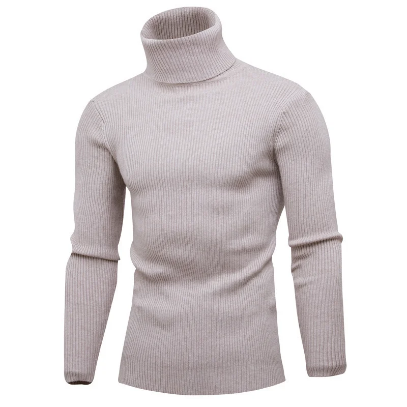 

New Autumn Winter Turtleneck Sweater Men Solid Color Casual Knitted Pullovers Sweater Mens Slim Fit Pullover Mens Clothing