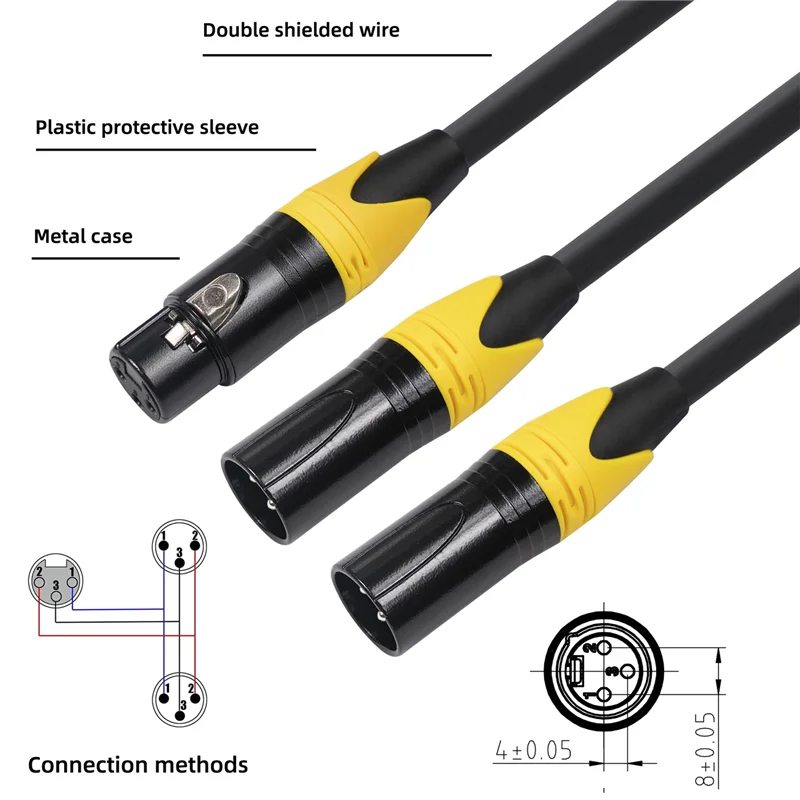 XLR-разветвитель 3-контактный разъем XLR мама на двойной папа Аудиокабель Y-кабель
