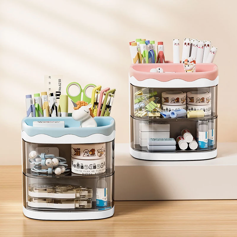 

Simple Pen Holder with Drawer Multifunction Desktop Organizer Stationery Storage Box Make Up Brush Holder Jewelry Storage